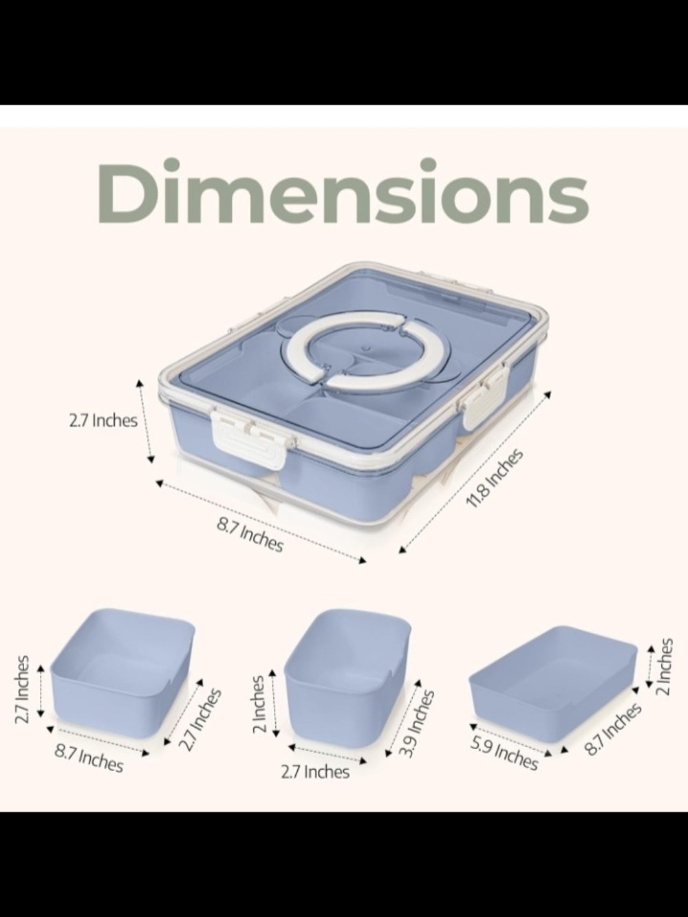 Multi-Compartment Organizer Storage Box Blue | Portable Tray Case w/ Handle - Picture 3 of 5